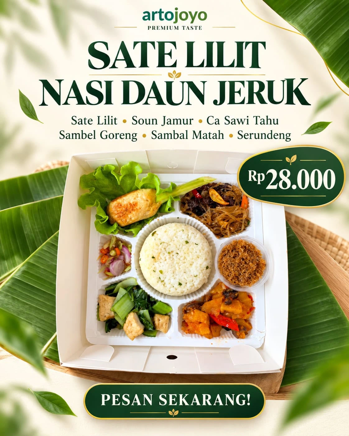 Sate Lilit Nasi Daun Jeruk Artojoyo, Rp28.000